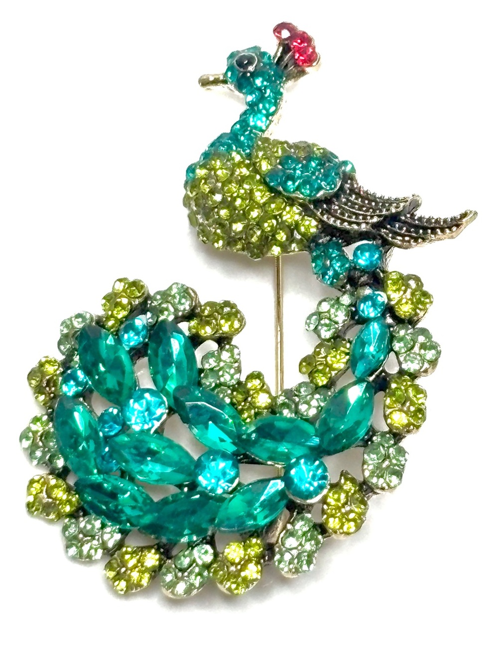 Sparkling Rhinestone Peacock Brooch Gold Tone Zinc Alloy